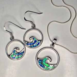 925 Silver wave earrings and necklace set